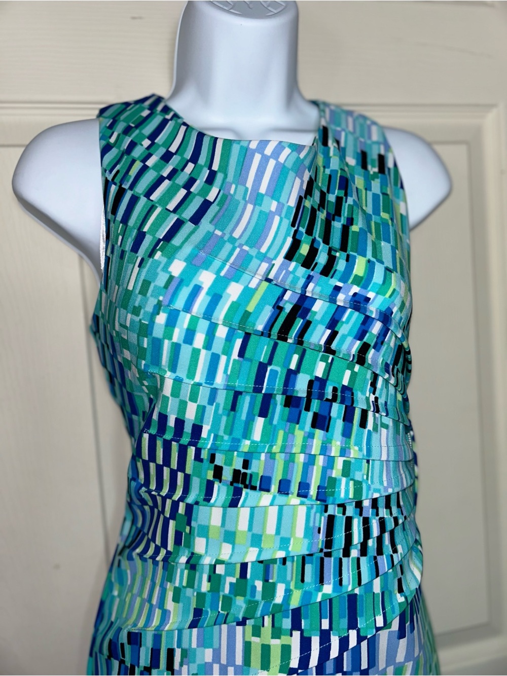 Emma & Michele Aqua, Teal & Blue Geometric Sheath Dress - Picture 3 of 6